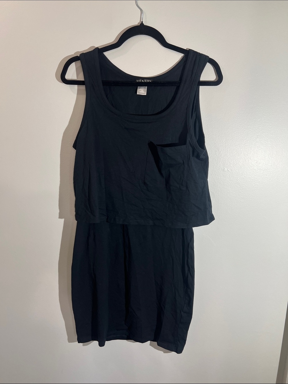 VENUS Black Sleeveless Layered Pocket Mini Dress